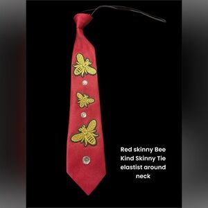 Red Skinny Bee Appliqué Tie with Elastic Neck